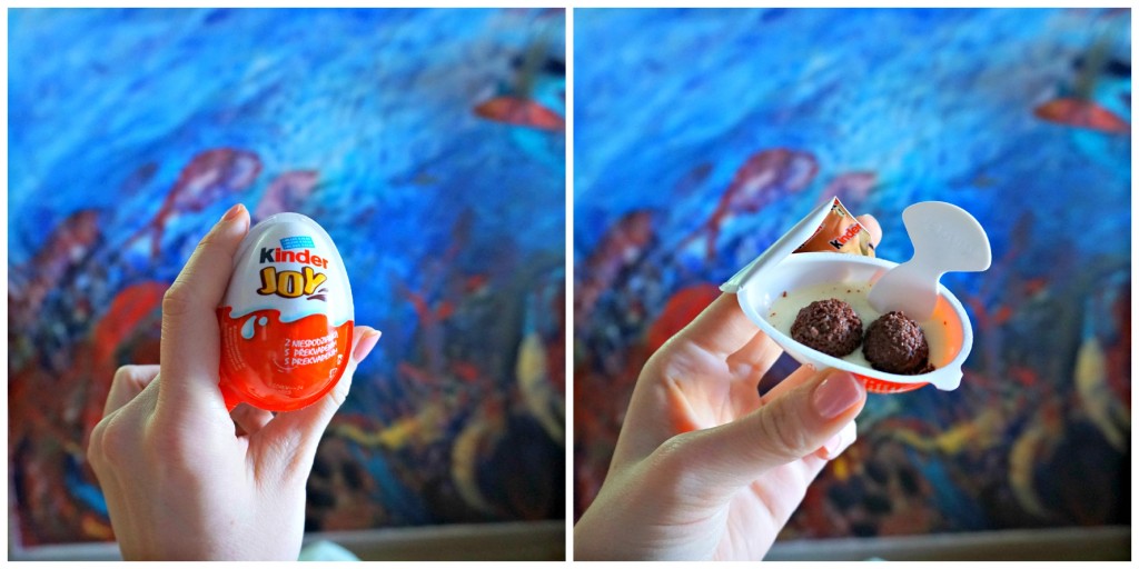 More snacks with the room's mural in the background