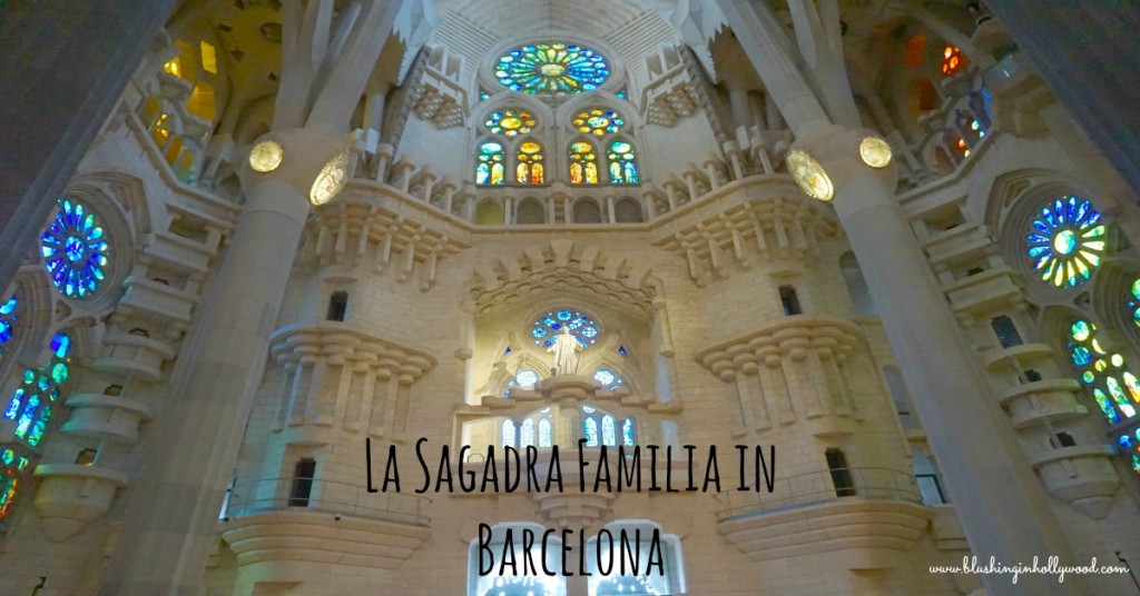 The inside of La Sagadra Familia in Barcelona Spain