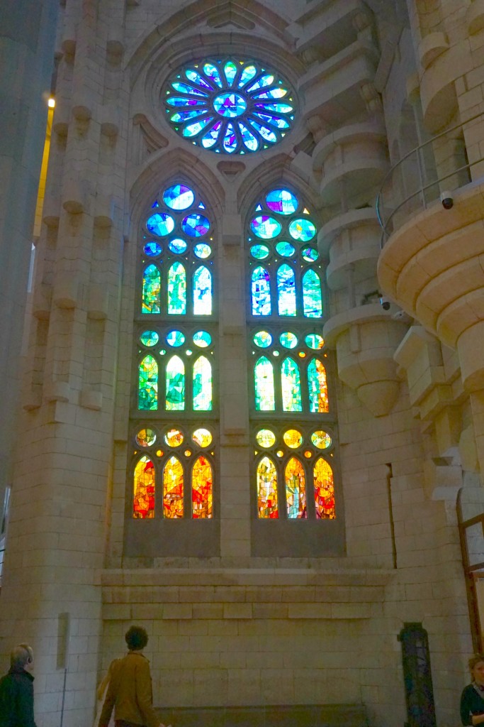 The inside of La Sagadra Familia in Barcelona Spain