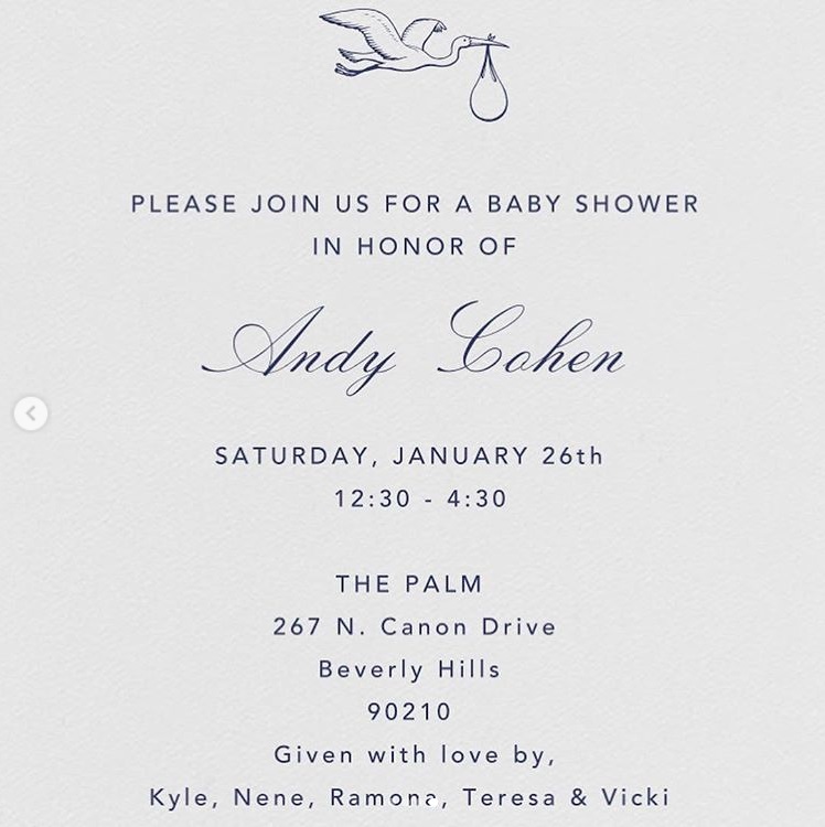 Invitation to Andy Cohen's baby shower