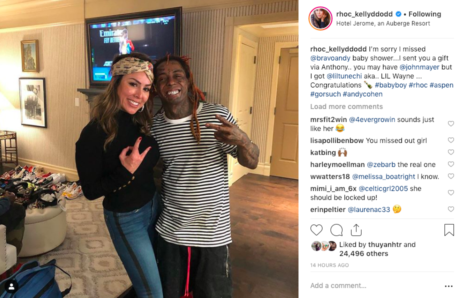 Kelly Dodd in Aspen with Lil Wayne during Andy Cohen's Baby Shower