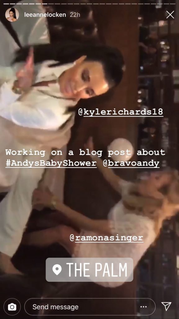 Kyle Richards doing a split at Andy Cohen's baby shower with Ramona Singer