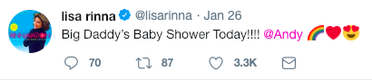 Lisa Rinna's tweet about Andy Cohen's Baby Shower