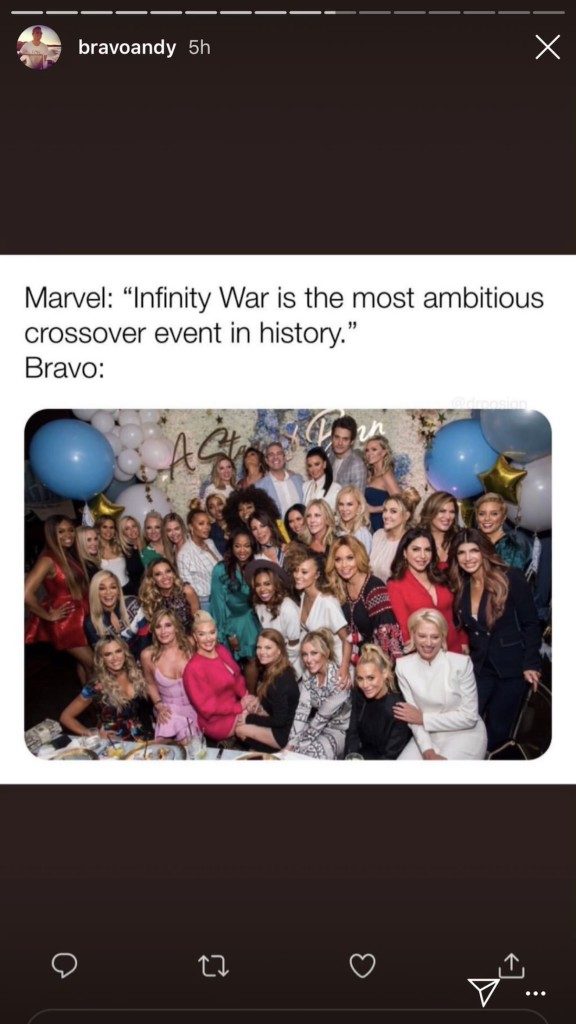 Meme Andy Cohen reposted about his baby shower being the most ambitious crossover event in history