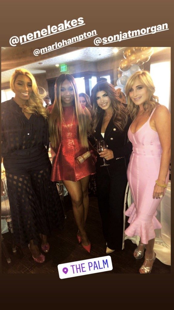 NeNe Leakes, Marlo Hampton, Teresa Giudice, and Sonja Morgan at The Palm in Beverly Hills for Andy Cohen's Baby Shower