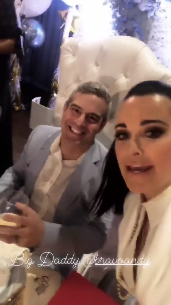 Andy Cohen and Real Housewives of Beverly Hills Kyle Richards at Andy Cohens baby shower at The Palm