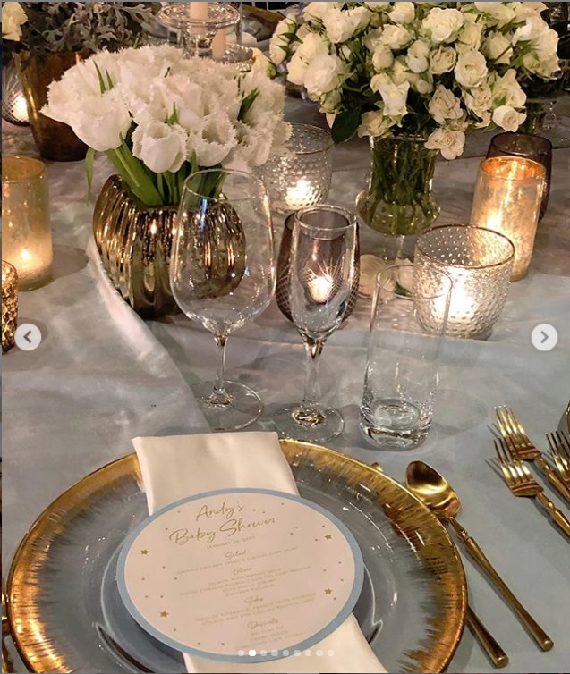 Table setting at Andy Cohen's A Star is Born Themed Baby Shower posted by Kyle Richards on Instagram