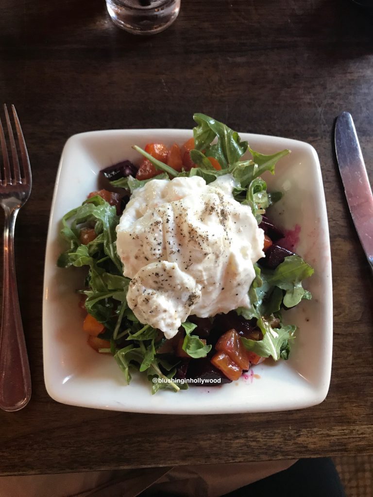 Beet and Burrata Salad at 25 Degrees Restaurant in Hollywood at the Roosevelt Hotel