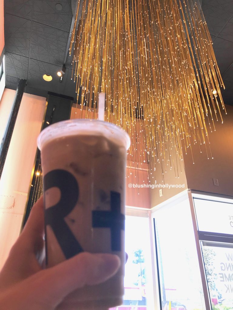 Coconut Sea Salt Cold Brew and the Chandelier at Rubies + Diamonds Coffee Shop in Hollywood