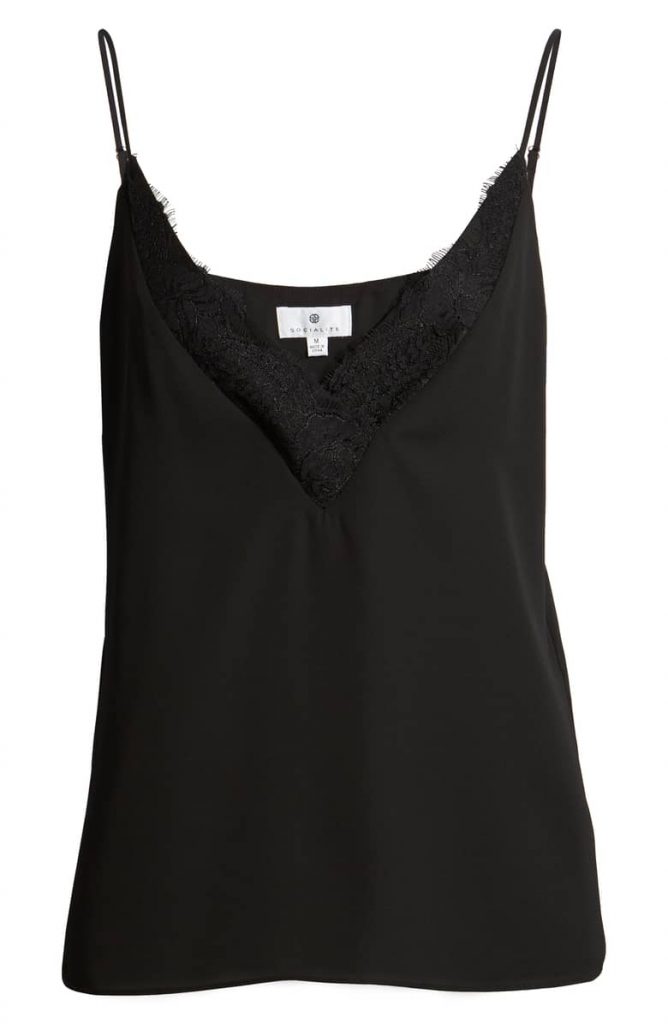 Socialite Lace Trim Camisole Top in Black