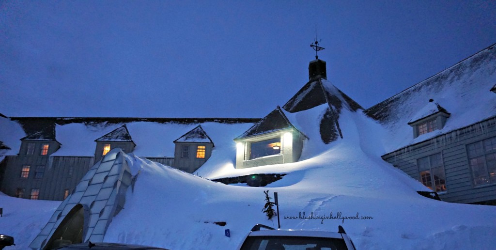 Timberline Lodge after the sun went down, look at all that snow!