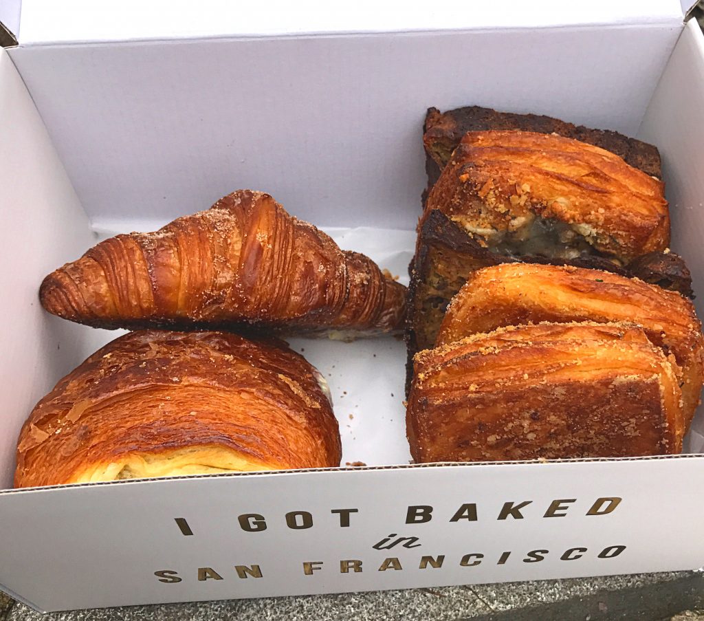 Assorted croissants and pastries from Mr. Holmes' Bakeshop in San Francisco with the "I got baked in San Francisco" box. SO GOOD.