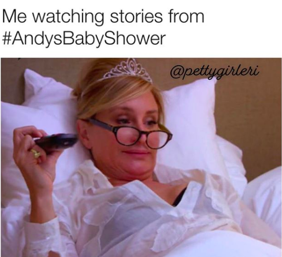 Sonja Morgan watching stories from Andys Baby Shower meme by @pettygirleri