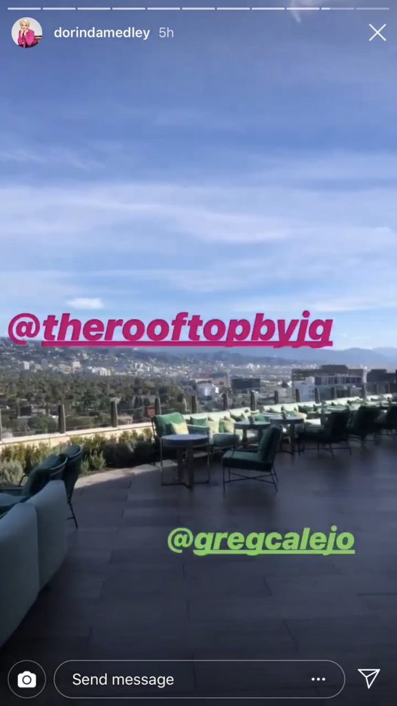 Dorinda Medley enjoying the view on the top of the Waldorf Astoria Hotel in Beverly Hills