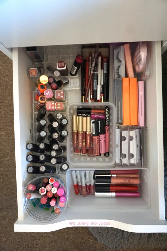 IKEA Alex drawer with makeup organization - my lips & lashes drawer.