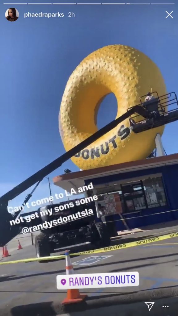 Phaedra Parks stopped to get her sons some Randy's Donuts in LA