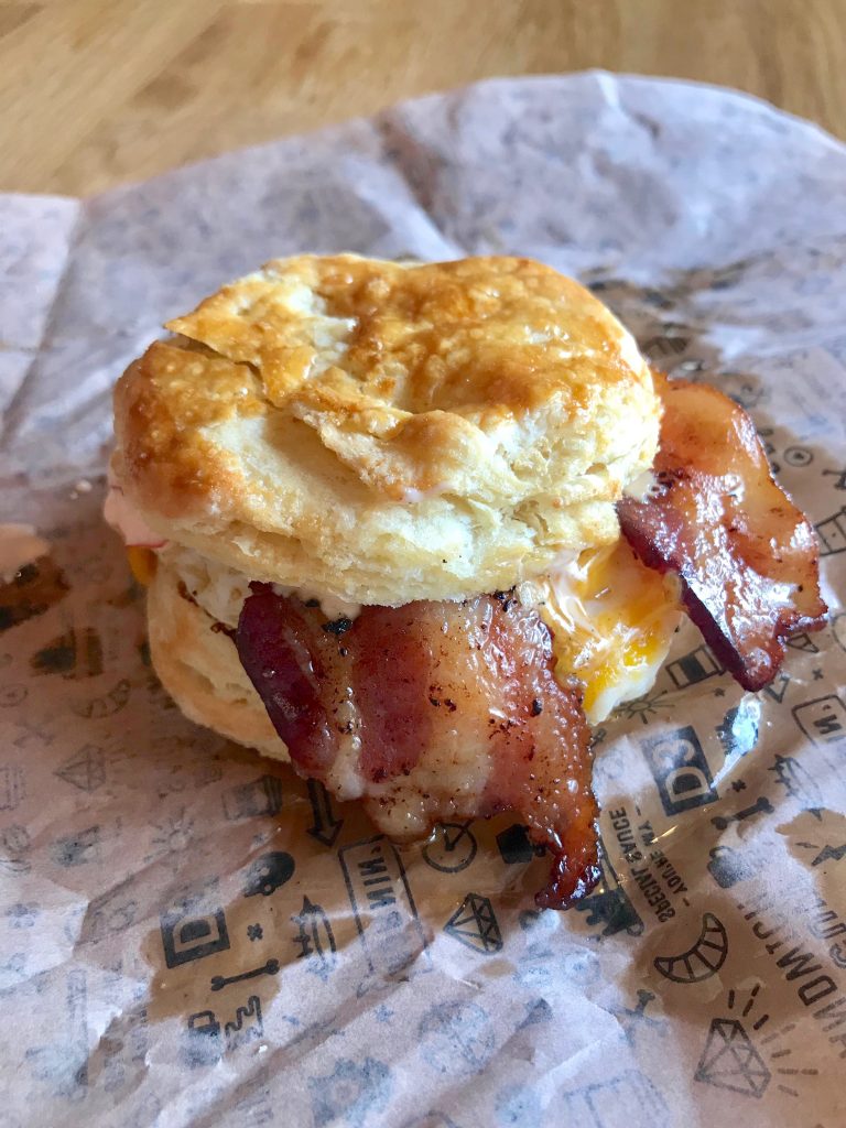 Division 3 Hollywood Bacon, Egg, and Cheese biscuit sandwich