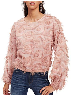 Blush Pink Long Sleeve Feather Top