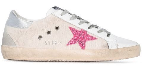 Golden Goose Low-Top Superstar Sneakers white sneakers pink glitter ...