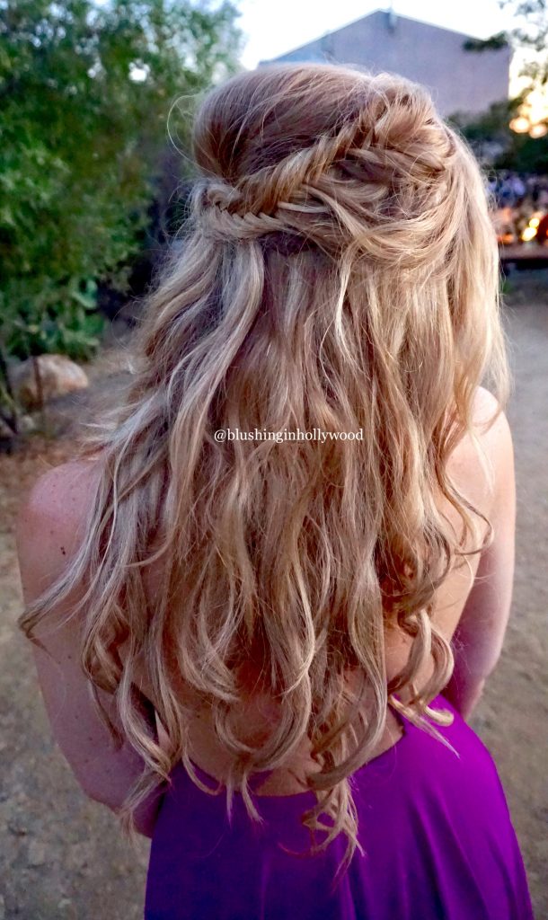 Half up Boho wedding hairstyle with fishtail braid and clip in hair extensions