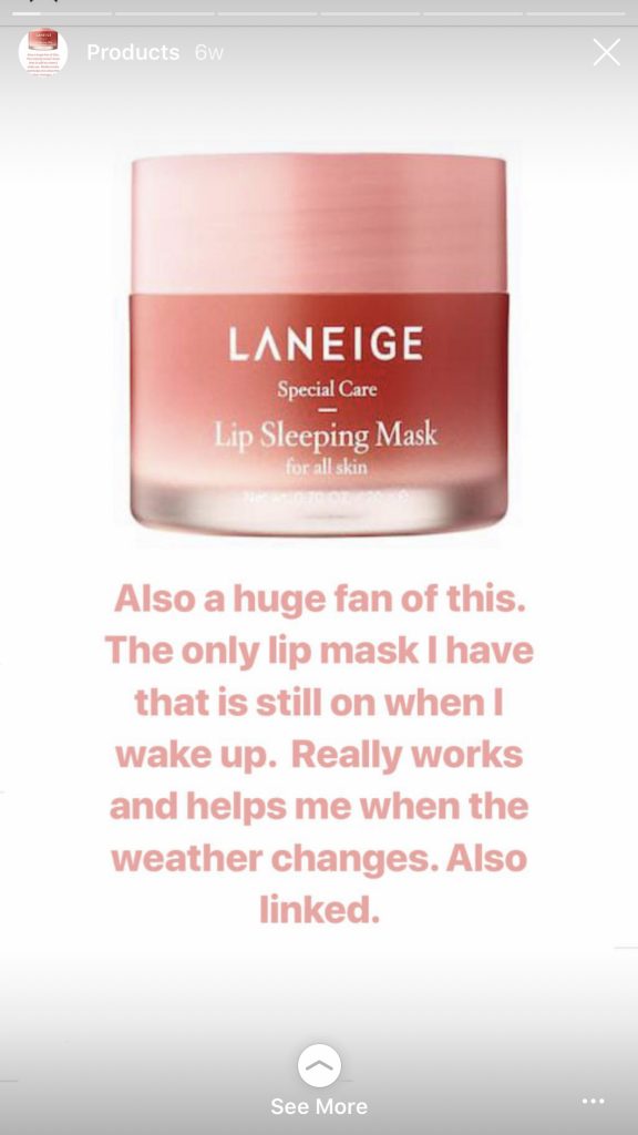 Naomie Olindo from Southern Charm loves Laneige Lip Sleeping Mask and says it stays on her lips all night. She posted this on her IG stories @naomie_olindo