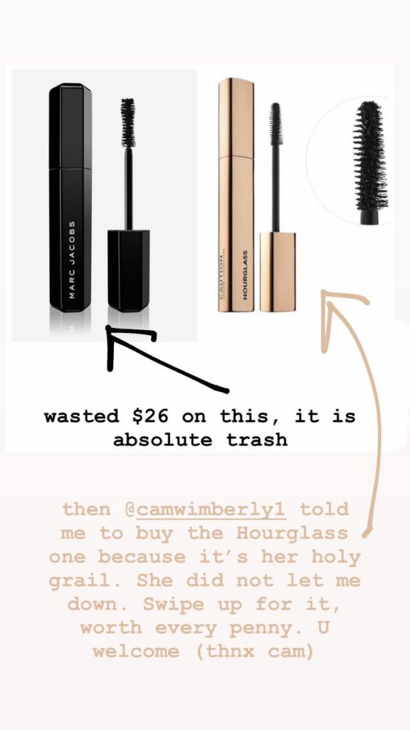 Naomie Olindo loves the Hourglass Caution Extreme Lash Mascara and says she wasted money on the Marc Jacobs mascara which was absolute trash