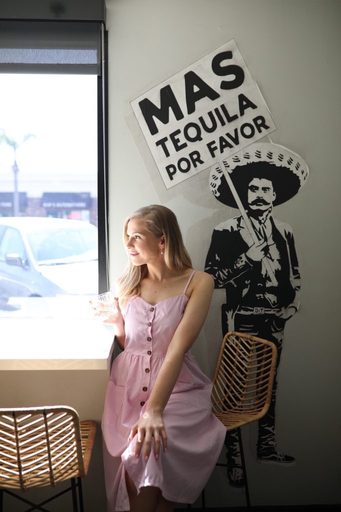 Wearing pink and white stripped midi dress from Amazon fashion at Death By Tequila in Encinitas, CA Photo by Hannah Claire Photography