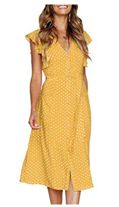 Yellow Polka Dot Short Flutter Sleeve Midi Dress from Amazon Fashion