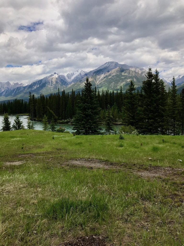 3 Sisters River and the Mountains in Canmore, Alberta Canada outside of Banff