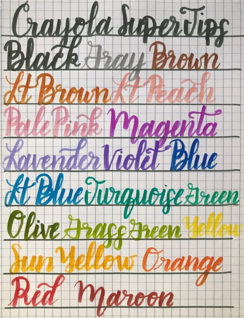 Crayola Super Tips Markers 20 Pack Calligraphy example