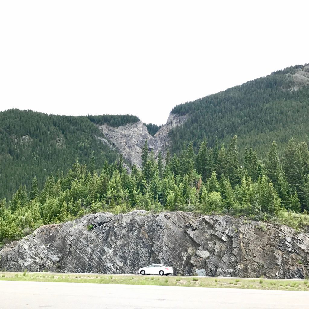 Mountain views from the Trans-Canada Highway on the way from the Calgary Airport to Canmore and Banff, Canada