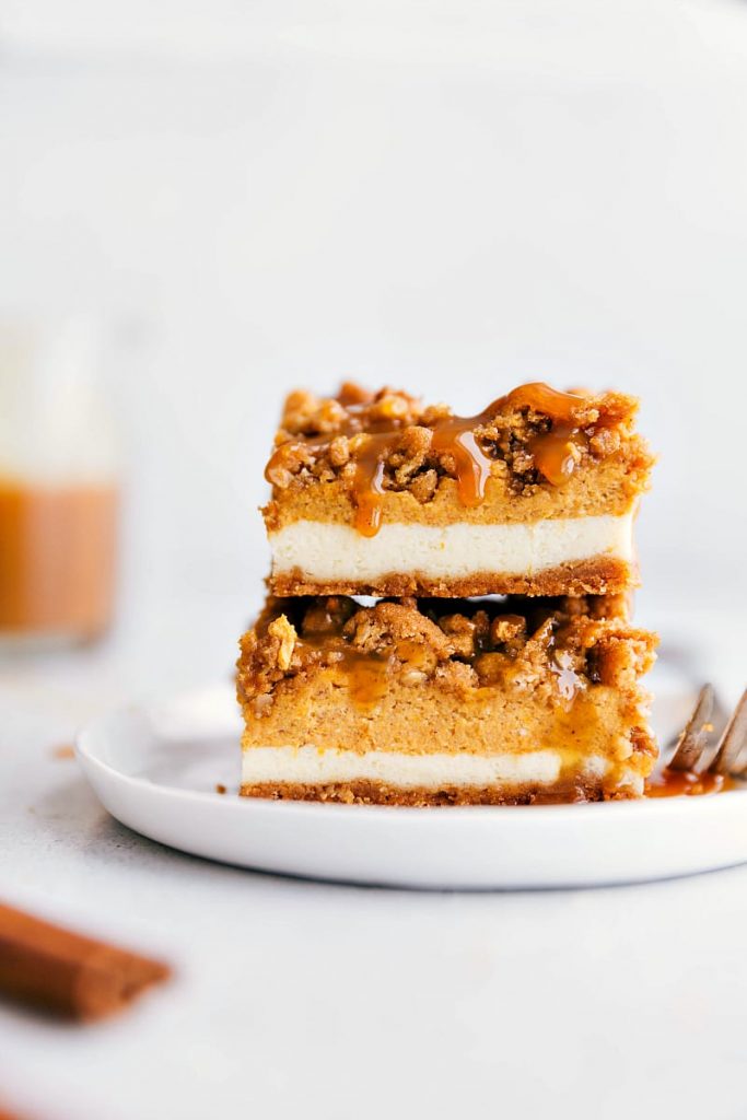 The best pumpkin caramel cheesecake bars by Chelseas Messy Apron